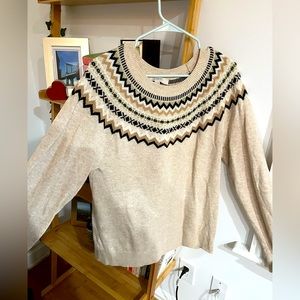 LOFT Cream & Gold Fair Isle Wool-blend Sweater